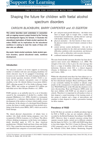 Foetal Alcohol Spectrum Disorders . Refreshing the debate article - click to download