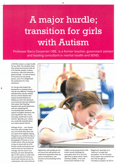 A Major Hurdle: Transition for girls with Autism - article